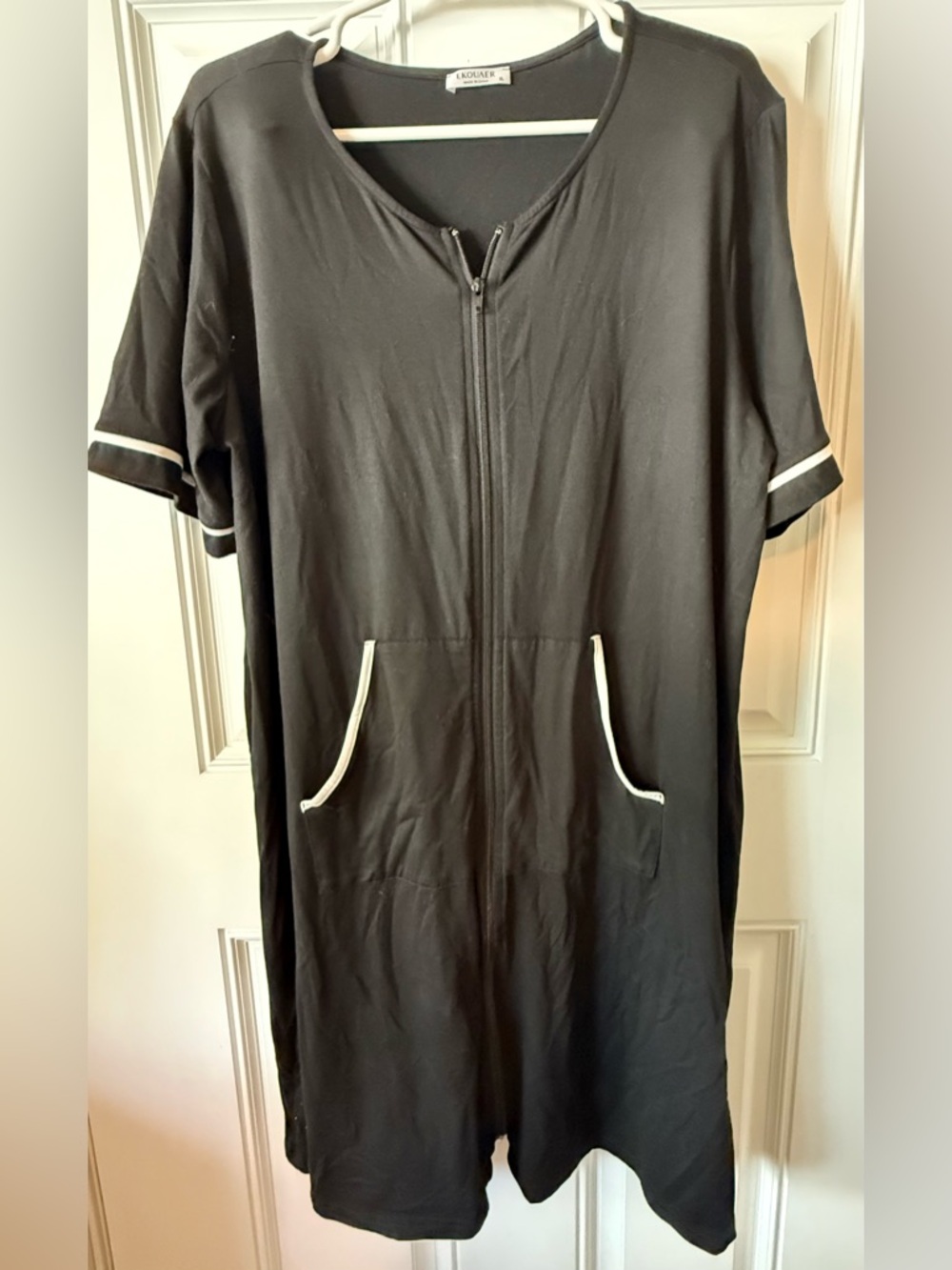 Black Zip-Front Robe with White Trim